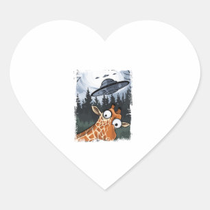 Funny Giraffe UFO Zoo Animal Weird Meme Graphic  _ Heart Sticker