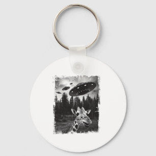 Funny Giraffe UFO Zoo Animal Weird Meme Graphic   Key Ring