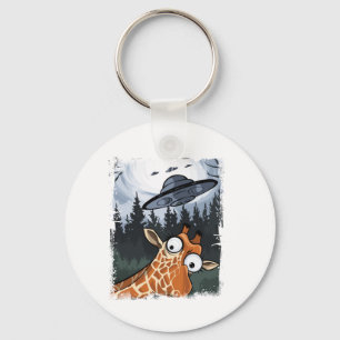 Funny Giraffe UFO Zoo Animal Weird Meme Graphic  _ Key Ring