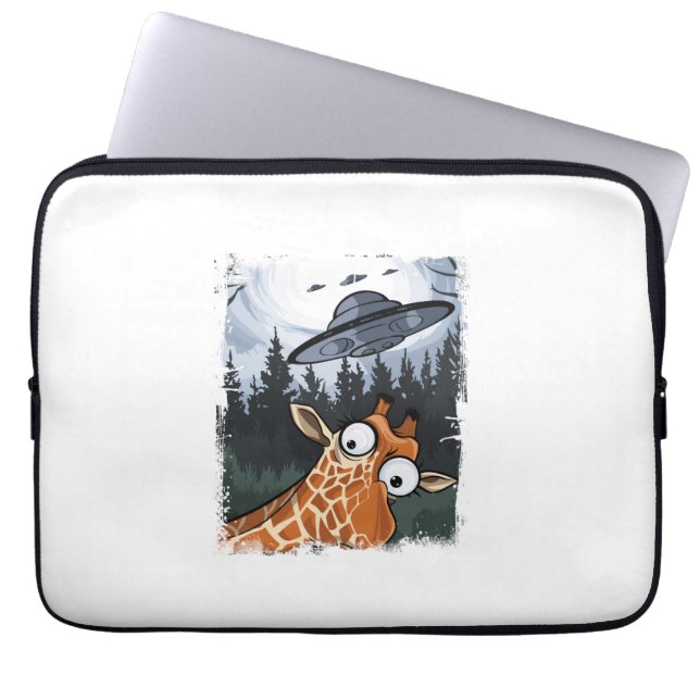 Funny Giraffe UFO Zoo Animal Weird Meme Graphic  _ Laptop Sleeve (Front)