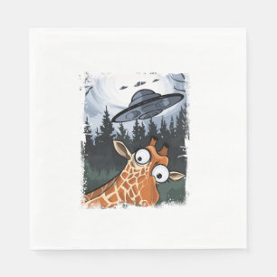 Funny Giraffe UFO Zoo Animal Weird Meme Graphic  _ Napkin