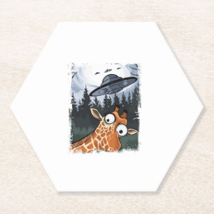 Funny Giraffe UFO Zoo Animal Weird Meme Graphic _ Paper Coaster