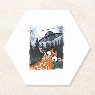 Funny Giraffe UFO Zoo Animal Weird Meme Graphic _ Paper Coaster