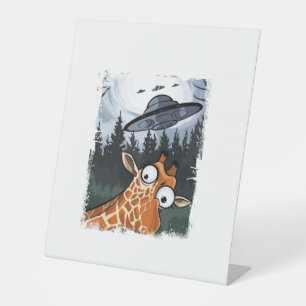Funny Giraffe UFO Zoo Animal Weird Meme Graphic _ Pedestal Sign