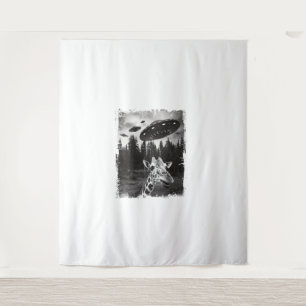 Funny Giraffe UFO Zoo Animal Weird Meme Graphic   Tapestry