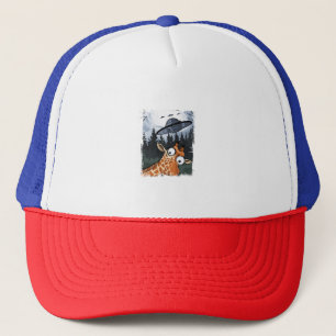 Funny Giraffe UFO Zoo Animal Weird Meme Graphic _ Trucker Hat
