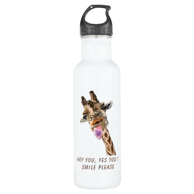 Funny Giraffe Water Bottle - Custom Text (Front)