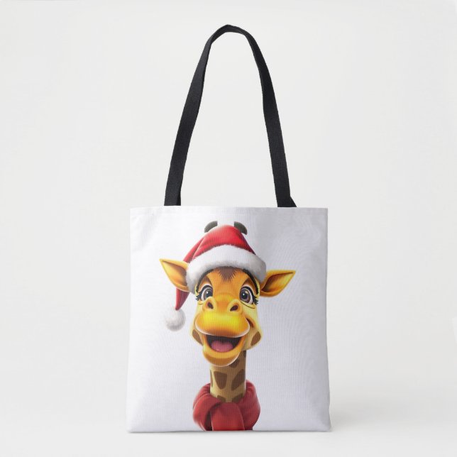 Funny giraffe wearing a Santa hat Tote Bag (Front)