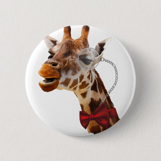 Funny Giraffe with Bowtie and Monocle 6 Cm Round Badge (Front)