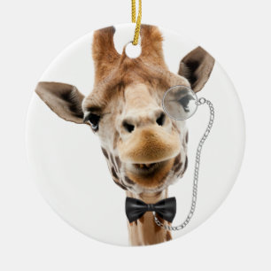 Funny Giraffe with Bowtie and Monocle Ceramic Ornament