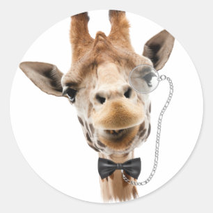 Funny Giraffe with Bowtie and Monocle Classic Round Sticker