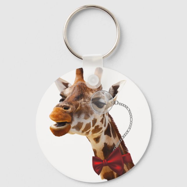 Funny Giraffe with Bowtie and Monocle Key Ring (Front)
