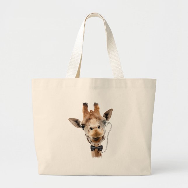 Funny Giraffe with Bowtie and Monocle Large Tote Bag (Front)