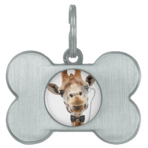Funny Giraffe with Bowtie and Monocle Pet Tag