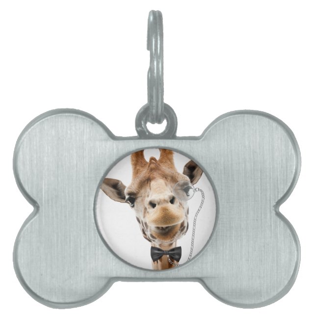 Funny Giraffe with Bowtie and Monocle Pet Tag (Front)
