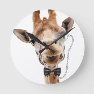 Funny Giraffe with Bowtie and Monocle Round Clock