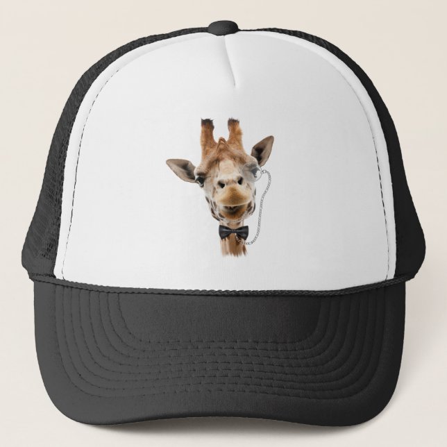 Funny Giraffe with Bowtie and Monocle Trucker Hat (Front)