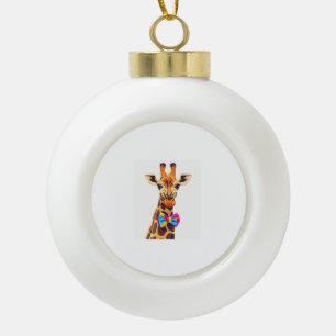 Funny Giraffe With Bowtie Animal Humour Ceramic Ball Christmas Ornament