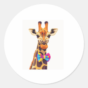 Funny Giraffe With Bowtie Animal Humour Classic Round Sticker