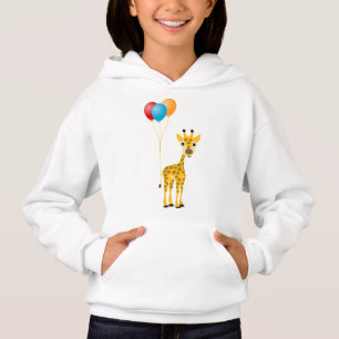 Funny giraffe with colourful balloons