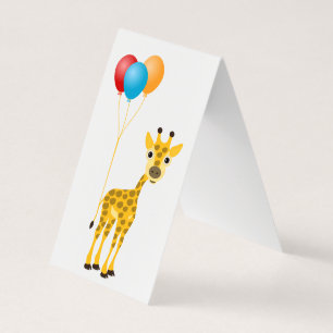 Funny giraffe with colourful balloons business card