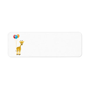Funny giraffe with colourful balloons return address label
