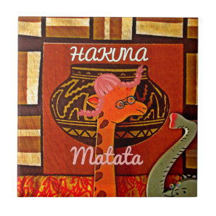 Funny Giraffe with cool text Hakuna Matata Design Ceramic Tile