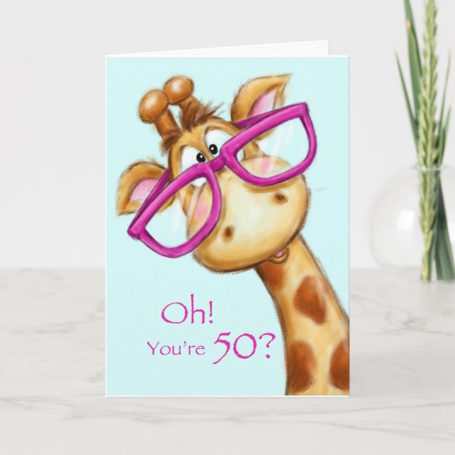 Funny giraffe with eyeglasses, Happy Birthday Card (Front)