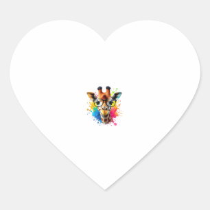 Funny Giraffe with Glasses _ Colourful Paint Splas Heart Sticker