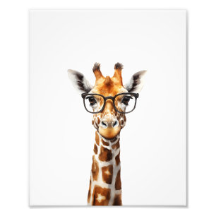Funny giraffe with glasses photo print