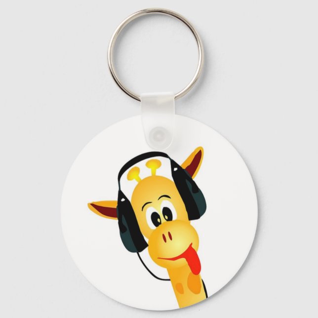 funny giraffe with headphones key ring (Front)