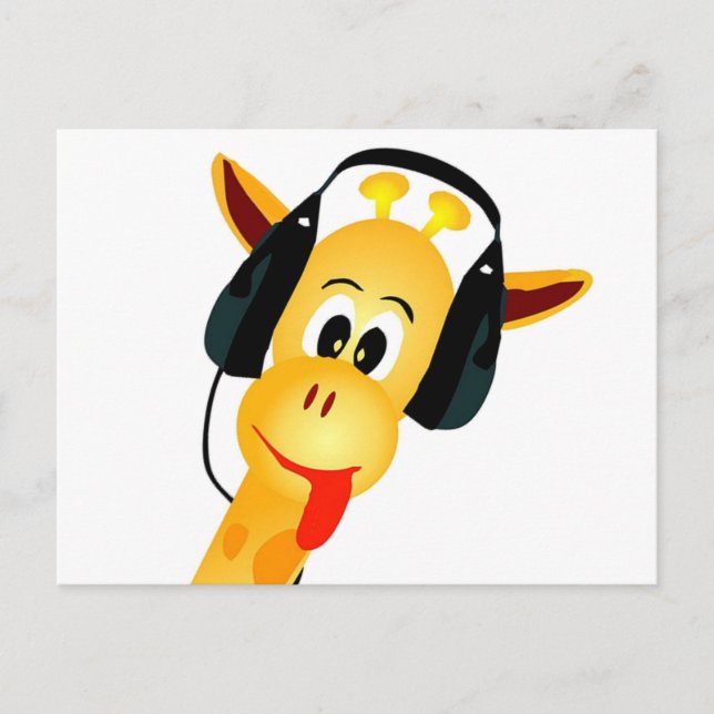 funny giraffe with headphones postcard (Front)