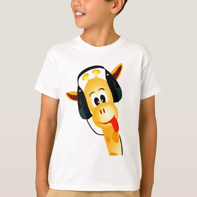 funny giraffe with headphones T-Shirt (Front)