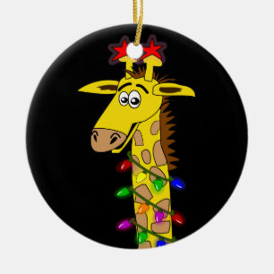 Funny Giraffe With Lights Whimsical Christmas Ceramic Ornament
