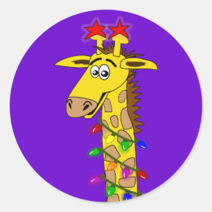 Funny Giraffe With Lights Whimsical Christmas Classic Round Sticker