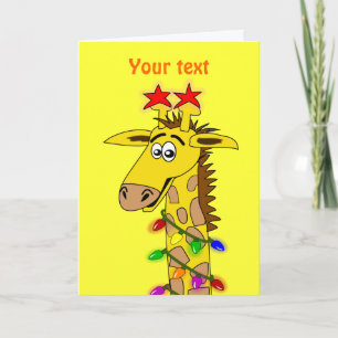Funny Giraffe With Lights Whimsical Christmas Holiday Card
