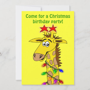 Funny Giraffe With Lights Whimsical Christmas Invitation