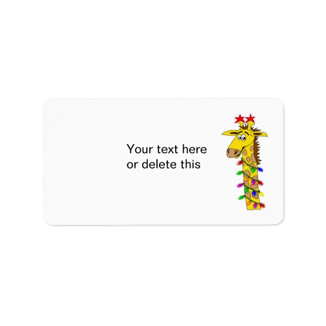 Funny Giraffe With Lights Whimsical Christmas Label (Front)