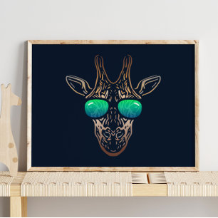 Funny Giraffe With Sunglasses Wall Print