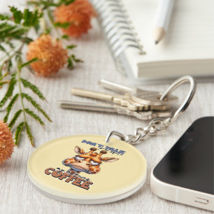 Funny giraffe word art coffee key ring