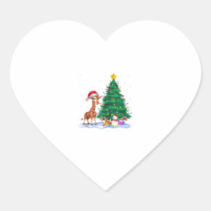 Funny Giraffe Xmas Tree Lights Reindeer Hat Christ Heart Sticker