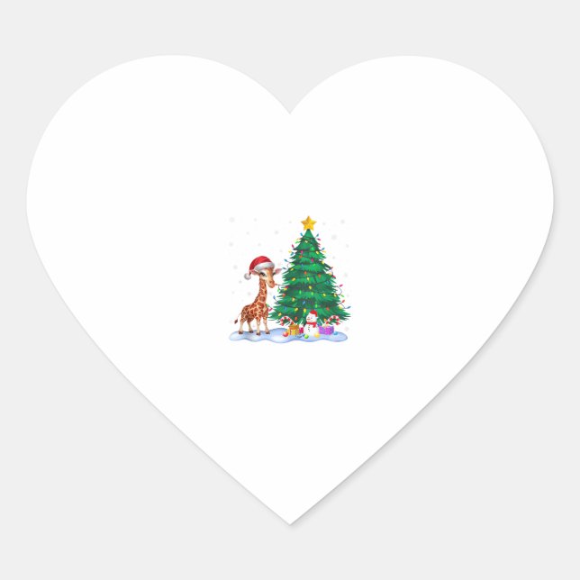 Funny Giraffe Xmas Tree Lights Reindeer Hat Christ Heart Sticker (Front)