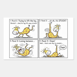 Funny Giraffe Yoga Fail 4 Panel Comic Strip Rectangular Sticker