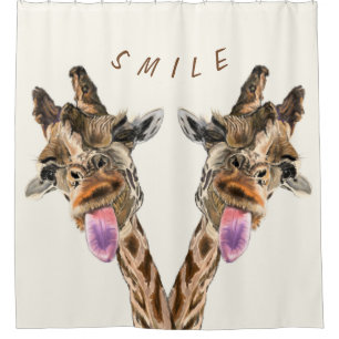 Funny Giraffes Shower Curtain Smile - Custom Text