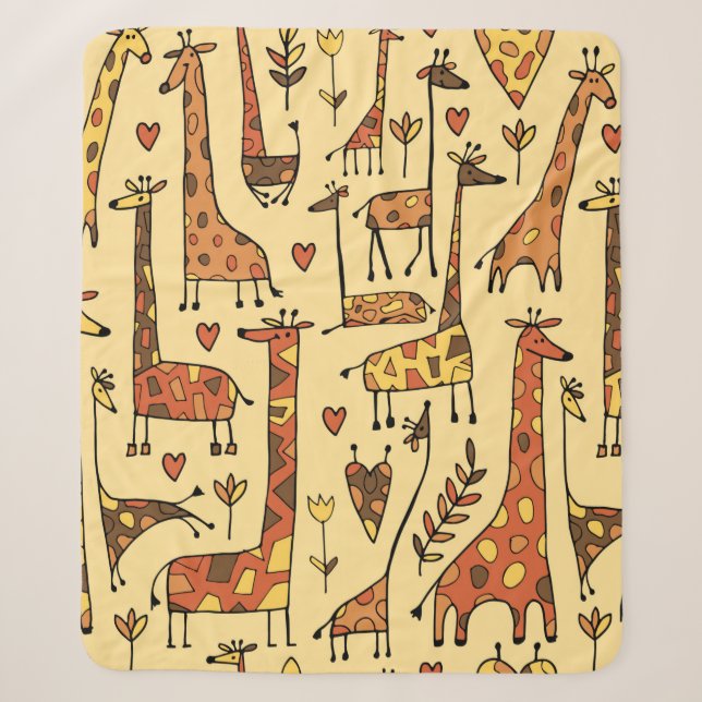 Funny giraffes sketch, seamless pattern your desig sherpa blanket (Front)