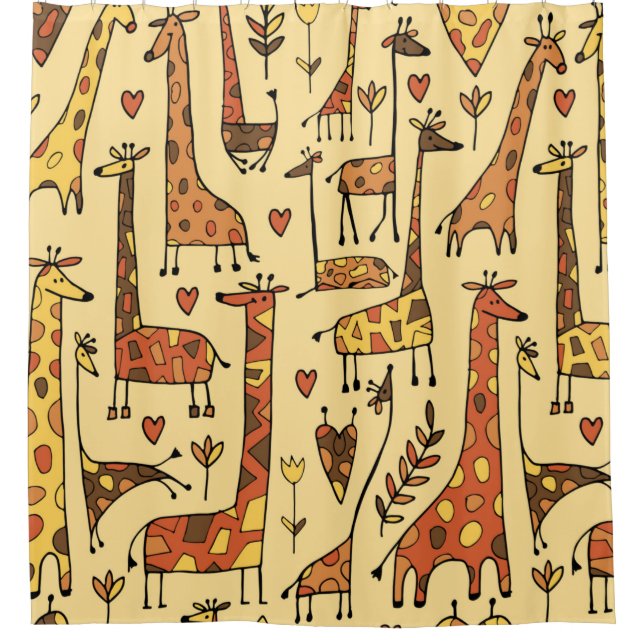 Funny giraffes sketch, seamless pattern your desig shower curtain (Front)