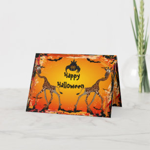 Funny Giraffes & Spider Halloween Card