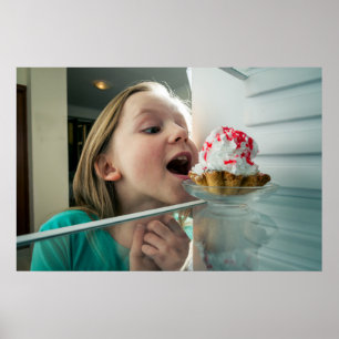 Funny girl looking in refrigerator  poster