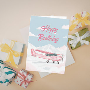 Funny Girl Pilot Birthday Pink Cessna Aviation Card