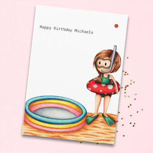 Funny Girl Swimmer Kiddy Pool Summer Birthday  Card